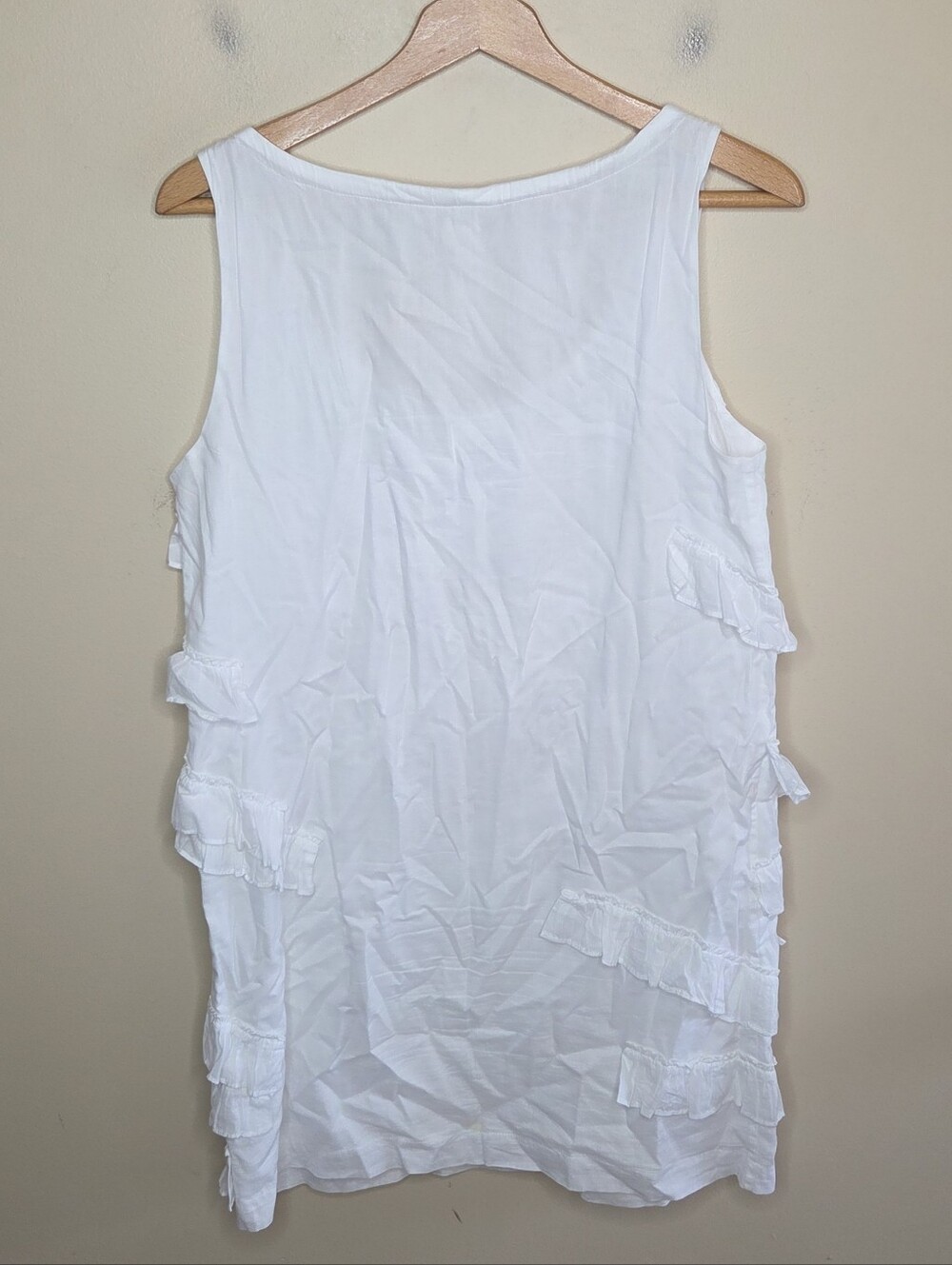 J. Crew White Tiered Ruffled Scoop Neck Tank Dress Size Small Boho Beachy Girly - Picture 5 of 6